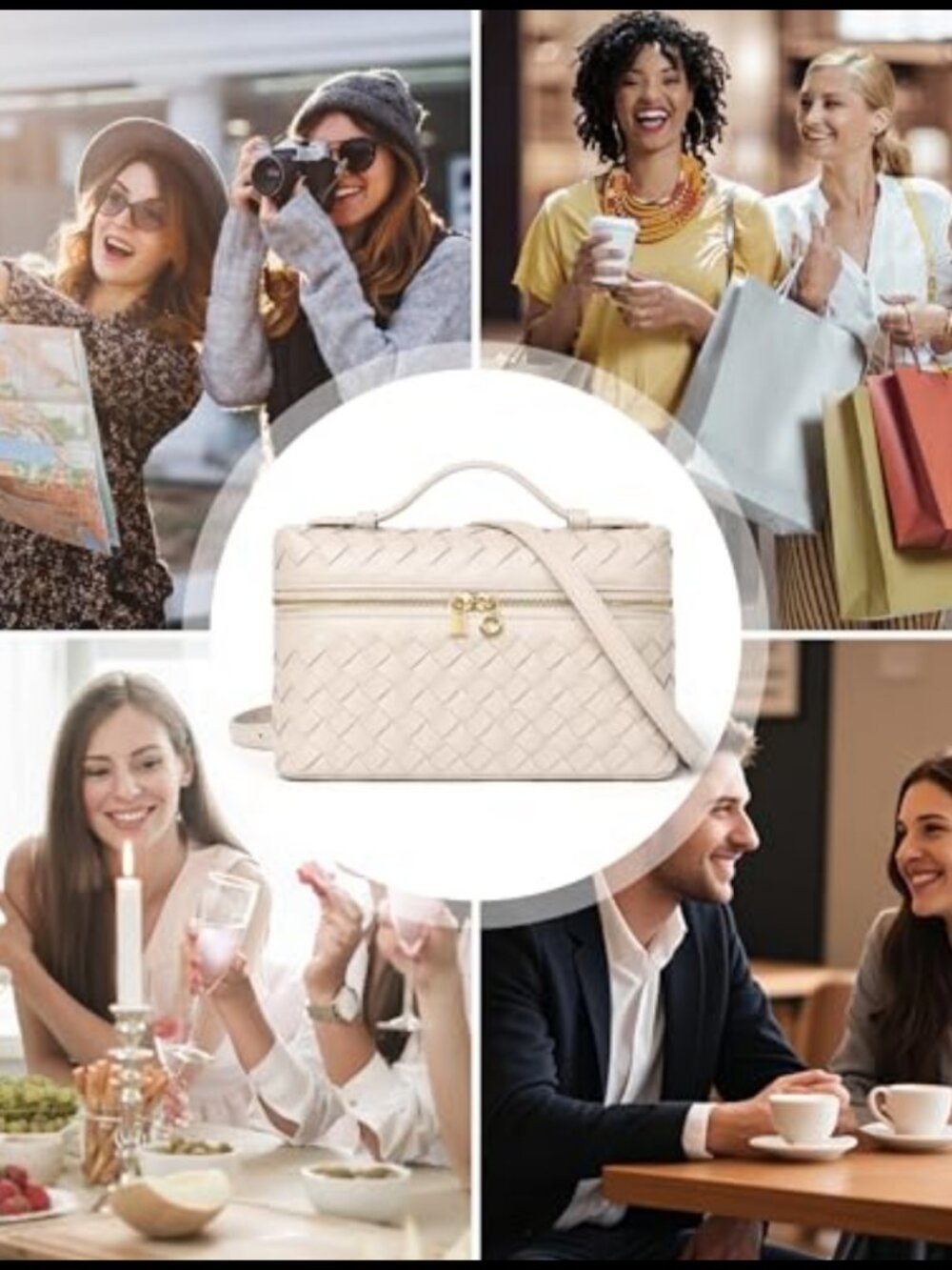 Vegan Leather Woven Crossbody Bag Small Top Handle Purse Evening Clutch - Picture 6 of 6